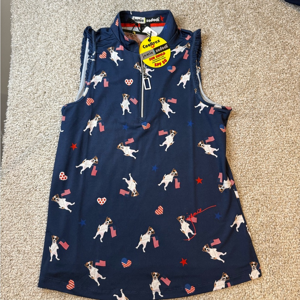 Women’s- Jamie Sadock- Sleeveless Shirt with Dog Print-Americana- NWT- Small